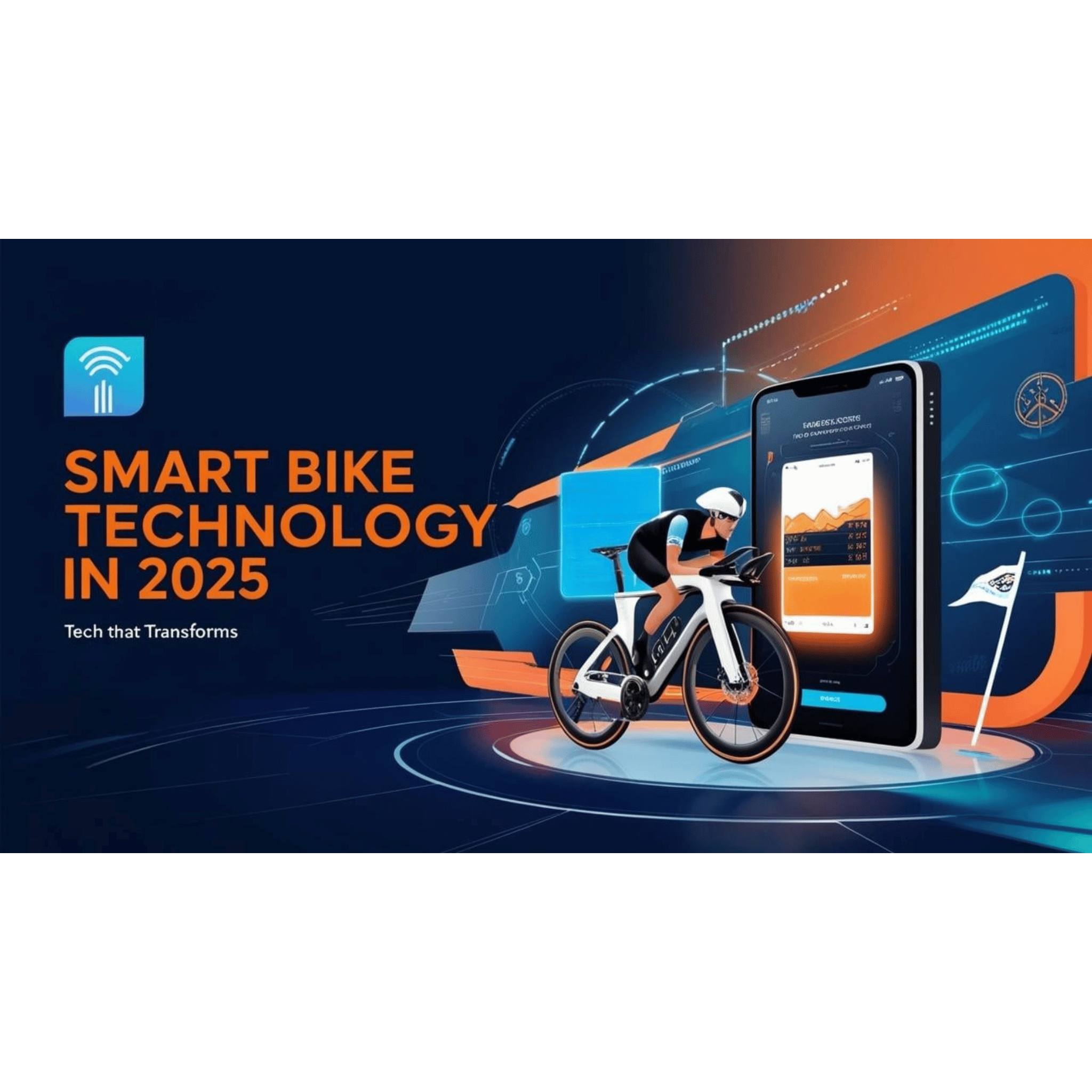 : “Smart bike with virtual race stats on tablet screen, showcasing 2025 indoor cycling technology.
