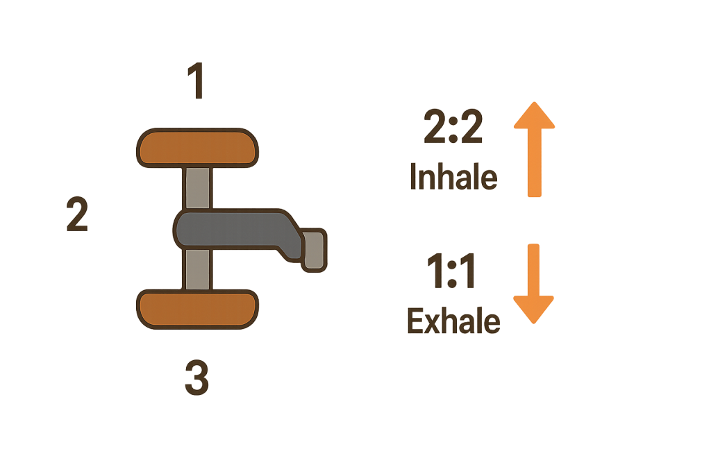 Breathing ratios diagram for steady pace and HIIT in breathing techniques for indoor cycling beginners.